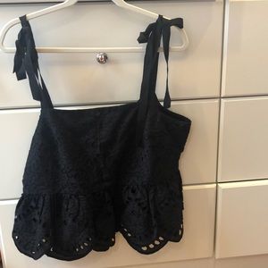 Jcrew eyelet tie shoulder top black